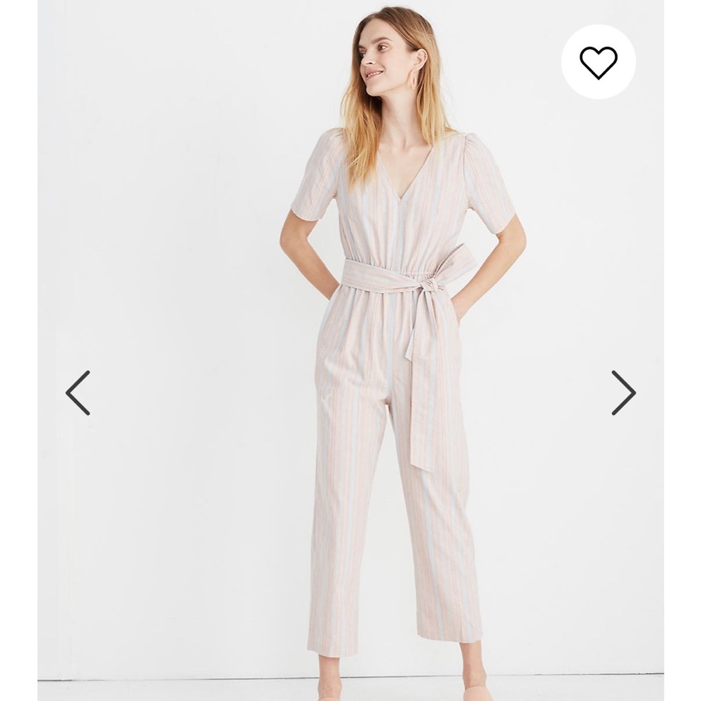 Madewell Striped Puff-Sleeve Tapered Jumpsuit